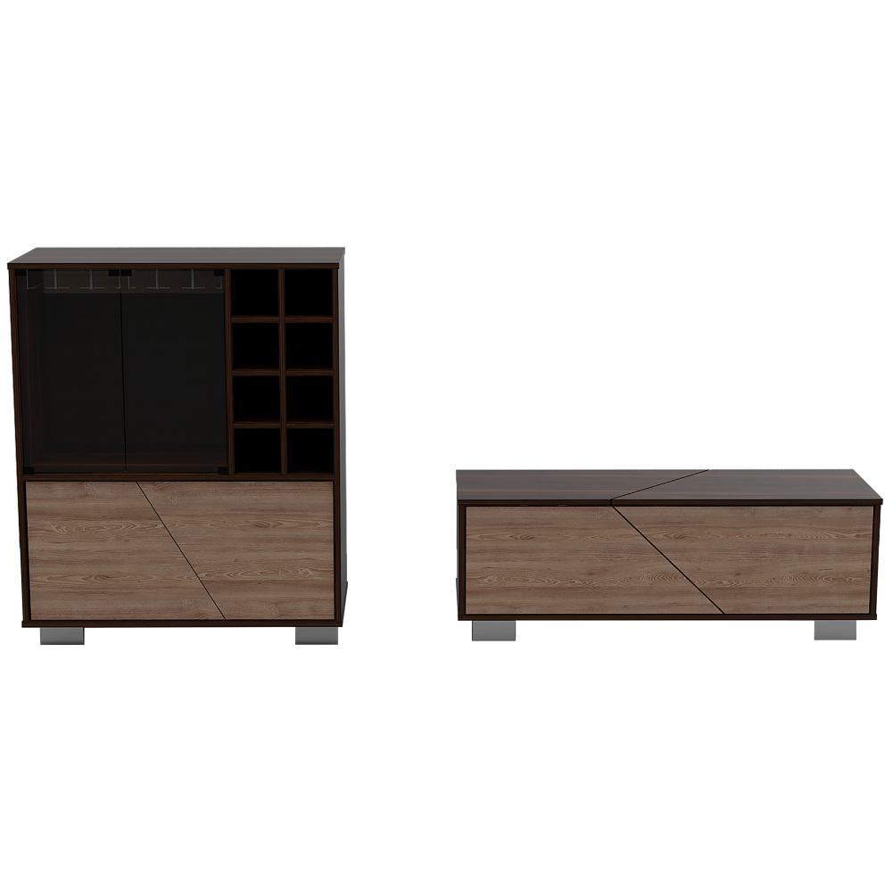 Bar + Mesa Centro Fraktal Color Habano y Miel Para Sala De Estar